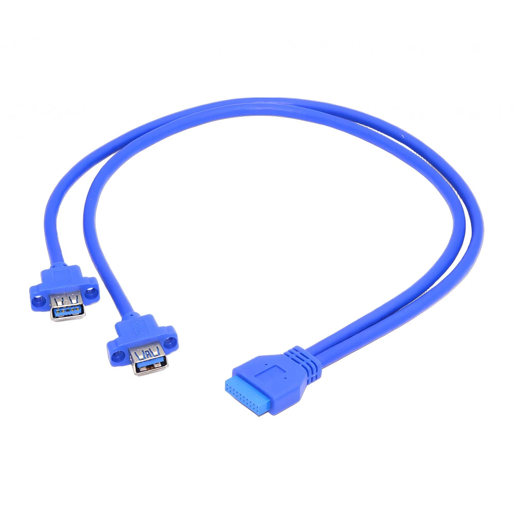 Dual Port USB 3.0 Female Type-A Panel Type to Motherboard 20Pin 19Pin Header Cable 50cm
