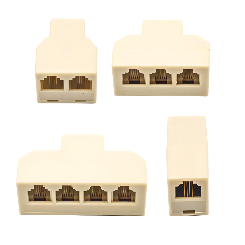 4pcs/lot 1-in-2-out 1-to-3 1-to-4 Way Outlet 6P4C RJ11 RJ12 Telephone Phone Modular Jack Line Splitter Adapter Extender