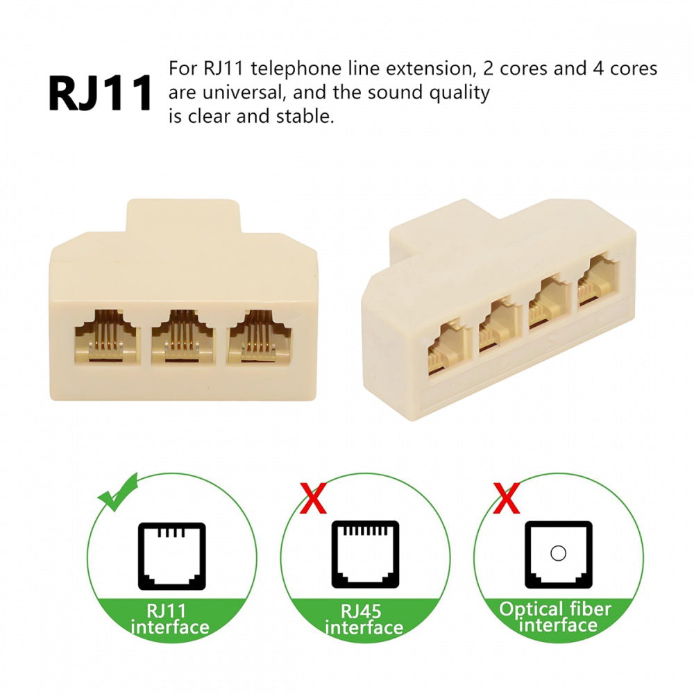 4pcs/lot 1-in-2-out 1-to-3 1-to-4 Way Outlet 6P4C RJ11 RJ12 Telephone Phone Modular Jack Line Splitter Adapter Extender