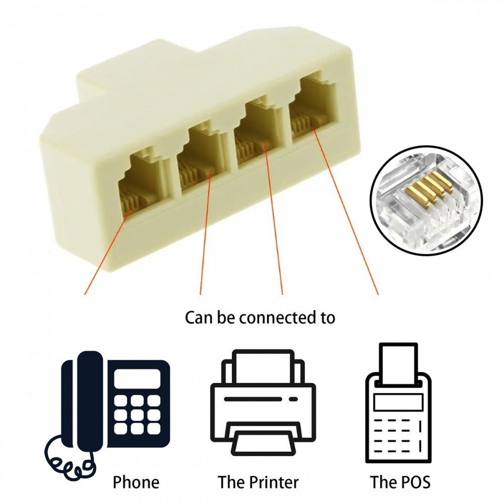 4pcs/lot 1-in-2-out 1-to-3 1-to-4 Way Outlet 6P4C RJ11 RJ12 Telephone Phone Modular Jack Line Splitter Adapter Extender