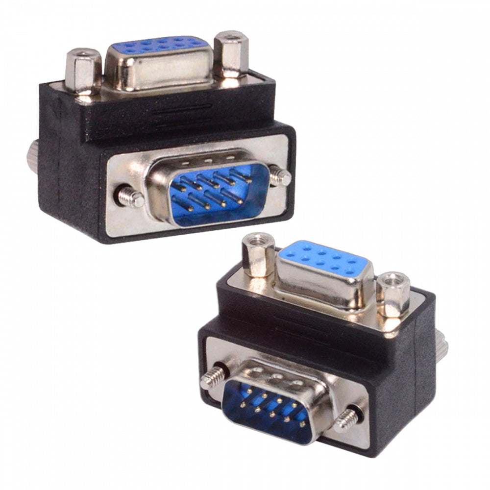 2pcs/lot Up & Down Angled 90 Degree RS232 D-Sub 9Pin Screw Type Male to Female Nut Type Extension Adapter
