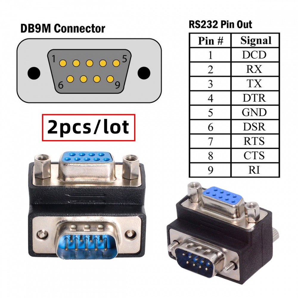 2pcs/lot Up & Down Angled 90 Degree RS232 D-Sub 9Pin Screw Type Male to Female Nut Type Extension Adapter