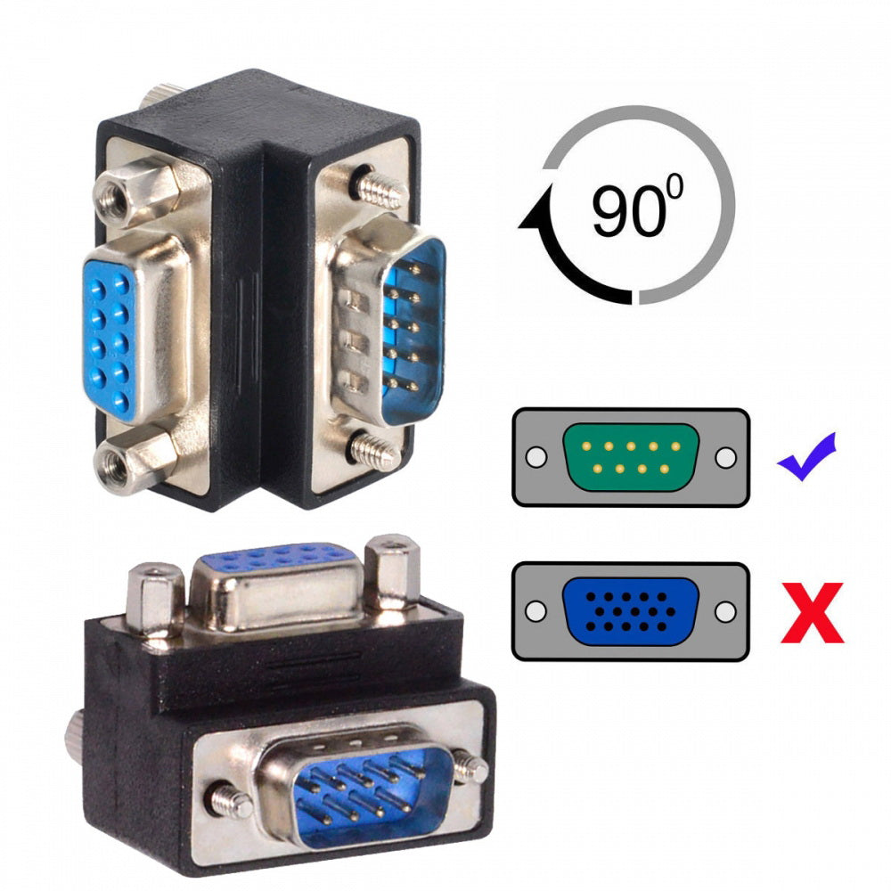 2pcs/lot Up & Down Angled 90 Degree RS232 D-Sub 9Pin Screw Type Male to Female Nut Type Extension Adapter