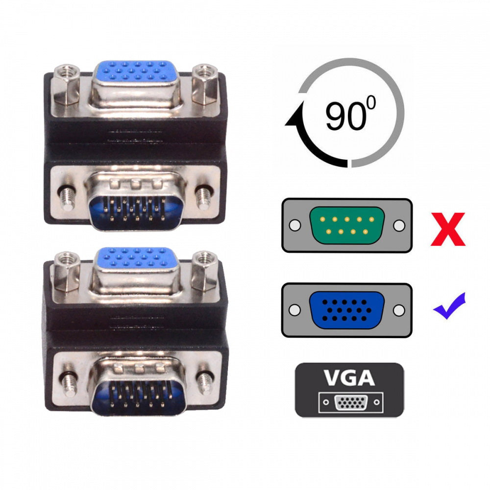 2pcs/lot Up & Down Angled 90 Degree VGA RGB HDB15Pin Screw Type Male to Female Nut Type Extension Adapter for Monitor Displays