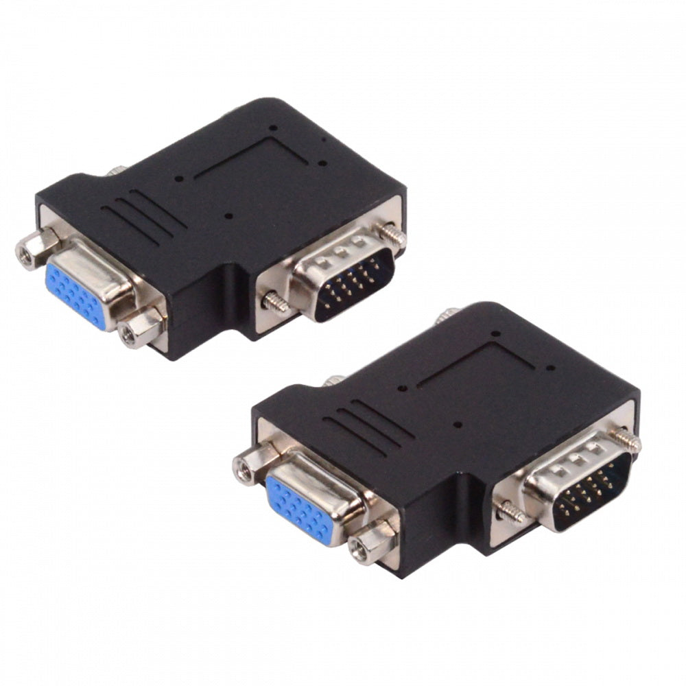 2pcs/lot Left & Right Angled 90 Degree VGA RGB HDB15Pin Screw Type Male to Female Nut Type Extension Adapter for Monitor Displays