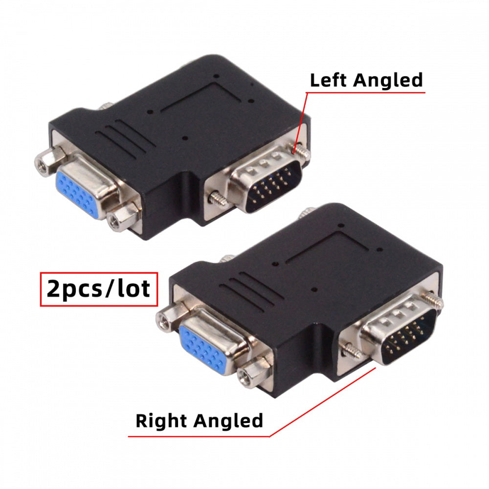 2pcs/lot Left & Right Angled 90 Degree VGA RGB HDB15Pin Screw Type Male to Female Nut Type Extension Adapter for Monitor Displays