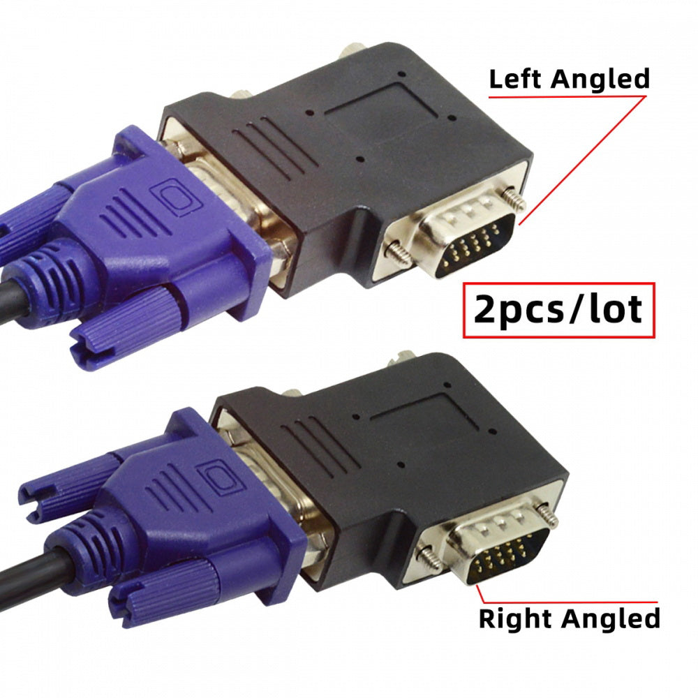 2pcs/lot Left & Right Angled 90 Degree VGA RGB HDB15Pin Screw Type Male to Female Nut Type Extension Adapter for Monitor Displays