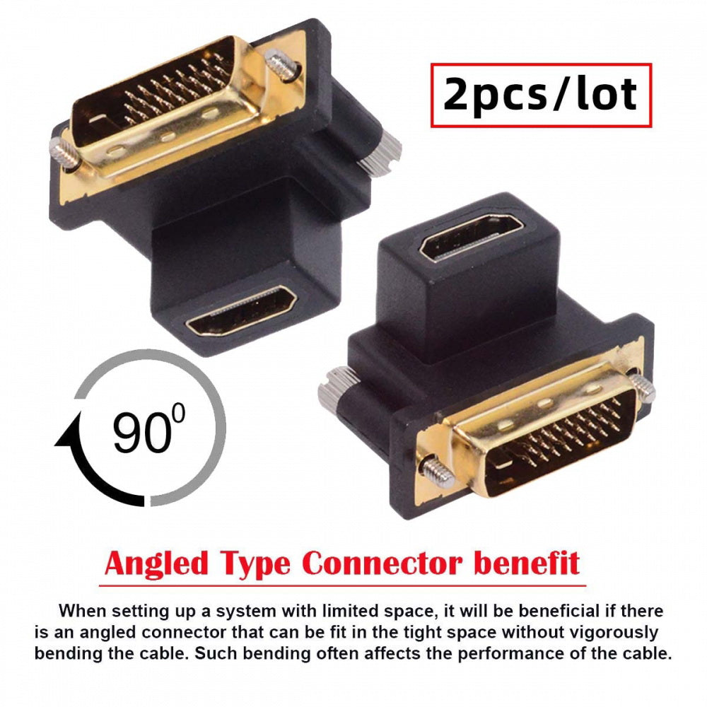 2pcs/lot Up & Down Angled 90 Degree DVI Male to HDMI Female 4K Adapter for Computer HDTV Graphics Card