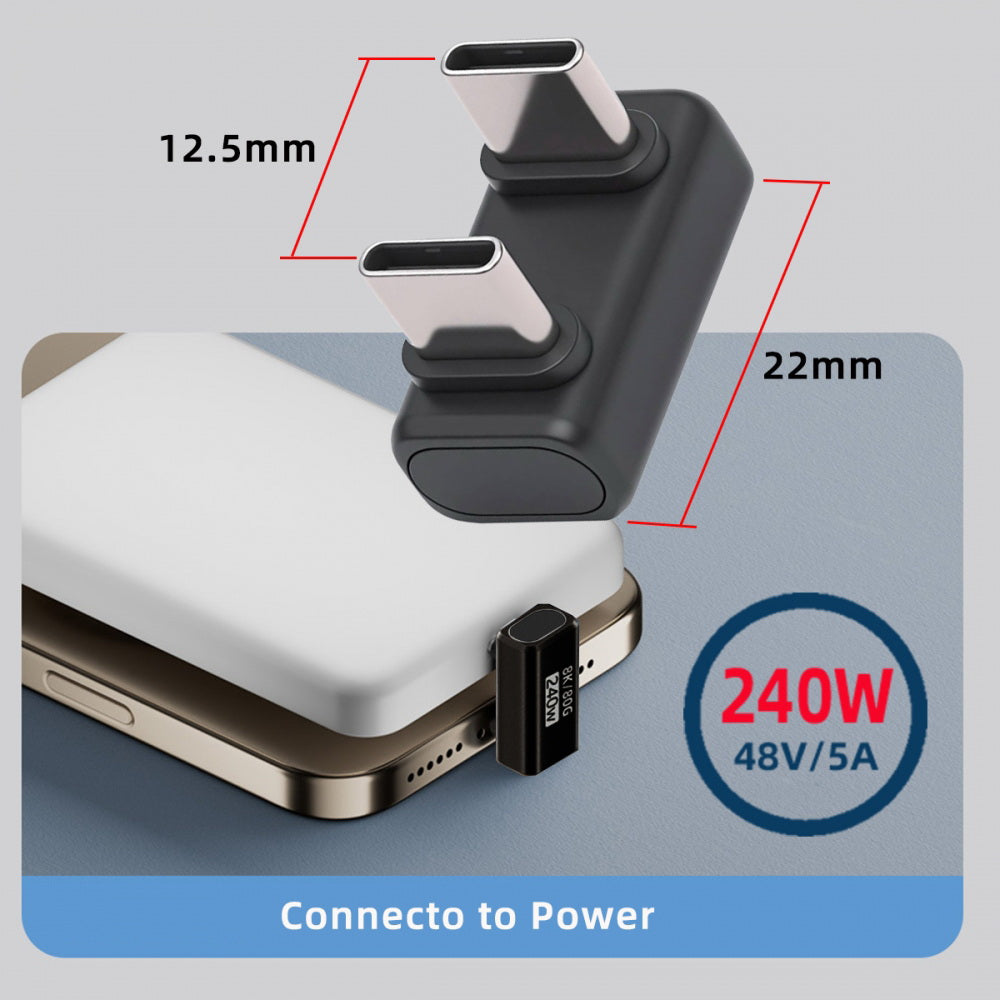 USB5.0 80Gbps Male to Male Extension Adapter Opposite U Shape Back Angled with 240W 16K 8K 5K Compatible with USB4.0 Thunderbolt3/4/5