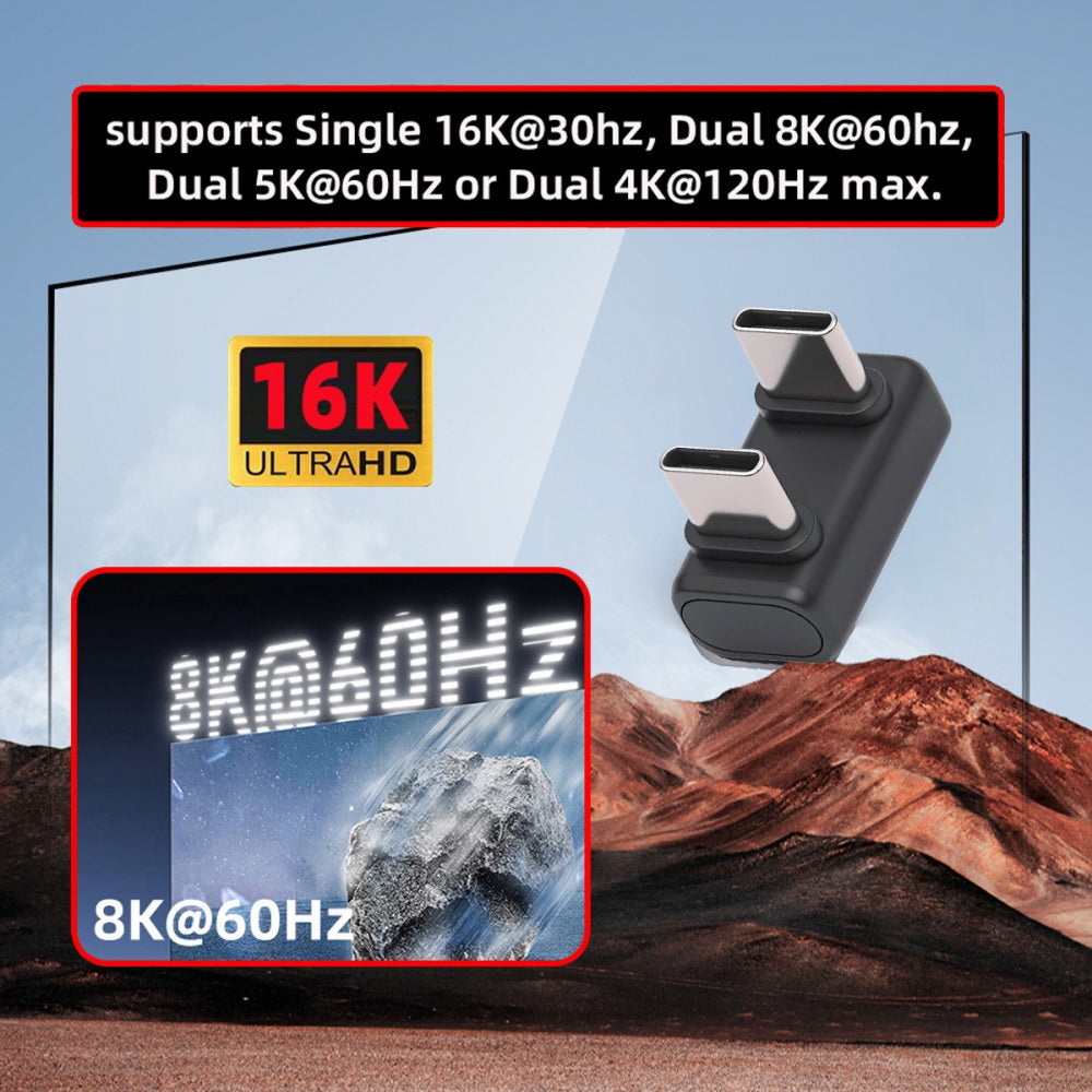 USB5.0 80Gbps Male to Male Extension Adapter Opposite U Shape Back Angled with 240W 16K 8K 5K Compatible with USB4.0 Thunderbolt3/4/5