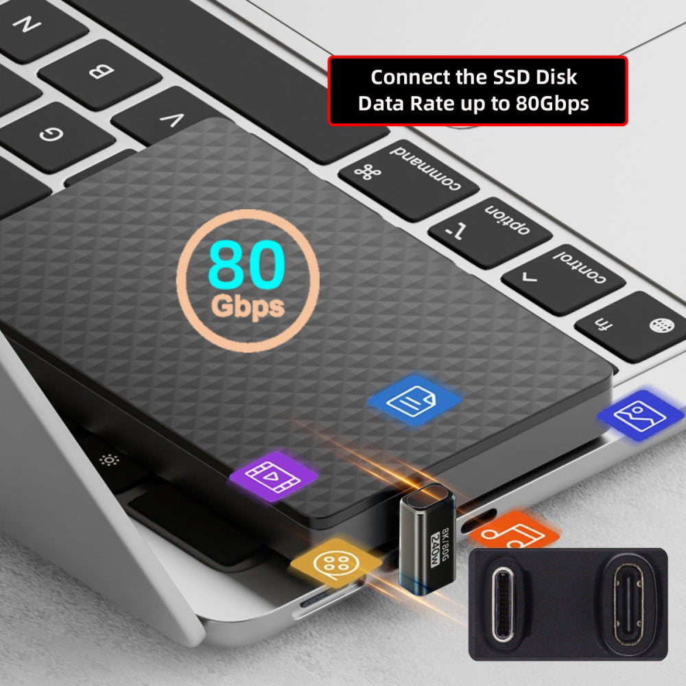 USB5.0 80Gbps Male to Female Extension Adapter Opposite U Shape Back Angled with 240W 16K 8K 5K Compatible with USB4.0 Thunderbolt3/4/5