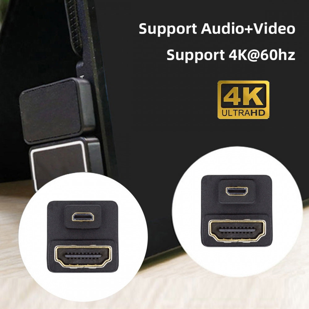 2pcs/lot Up & Down Micro HDMI 1.4 Male Type-D to HDMI Female Port Saver 360 Degree Opposite U Shape Back Angled Extension Adapter