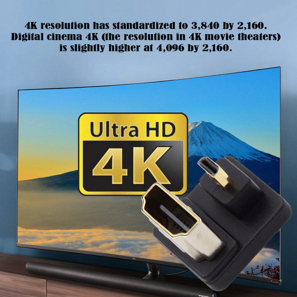 2pcs/lot Up & Down Micro HDMI 1.4 Male Type-D to HDMI Female Port Saver 360 Degree Opposite U Shape Back Angled Extension Adapter