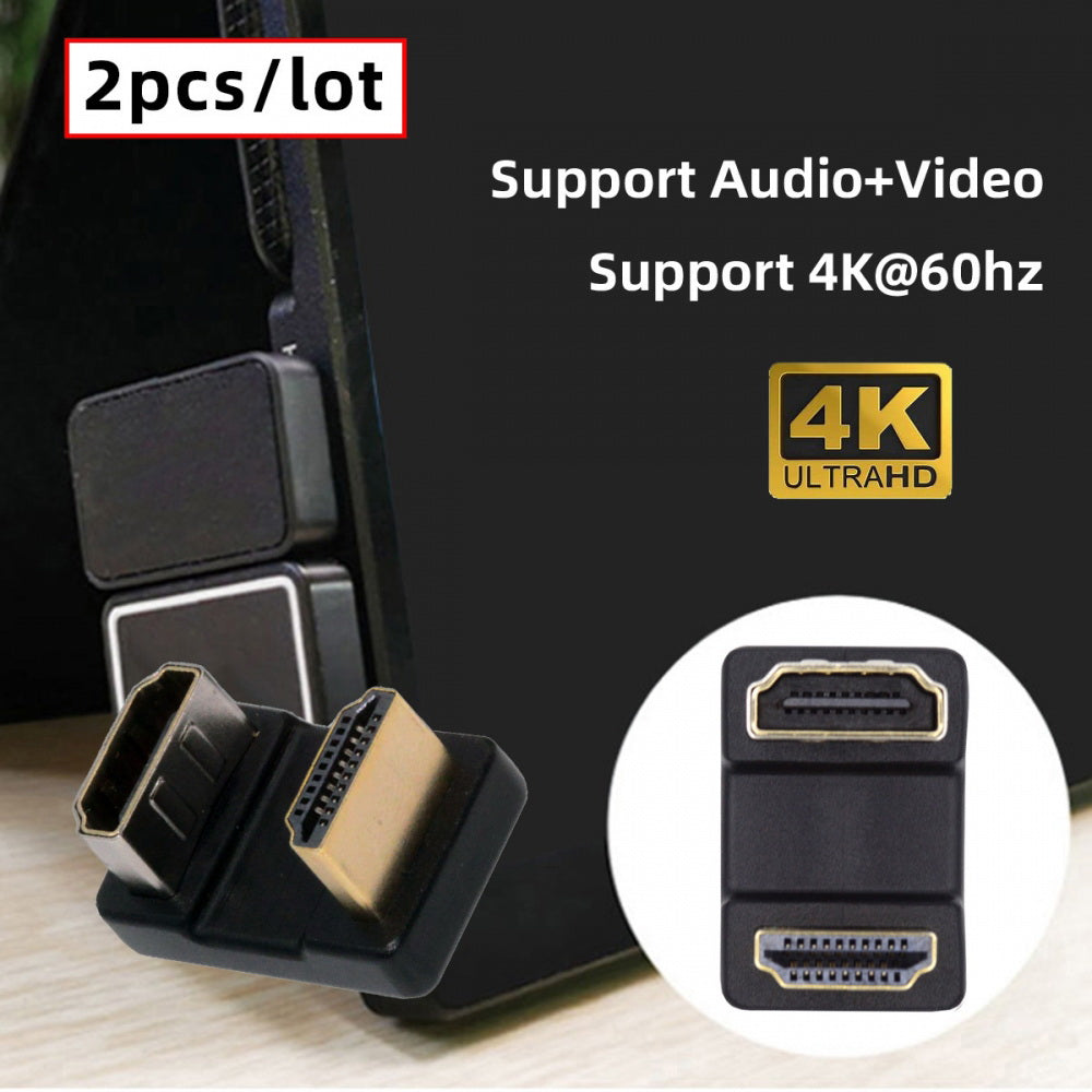 2pcs/lot Up & Down HDMI 1.4 Male Type-A to HDMI Female Port Saver 360 Degree Opposite U Shape Back Angled Extension Adapter