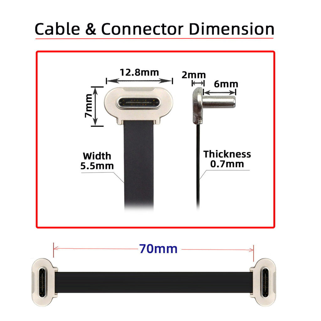 7cm Dual Angled Ultra Slim Flat USB-C Type C to USB-C Power USB2.0 Data Cable 65W Fast Charge for Laptop Tablet Phone