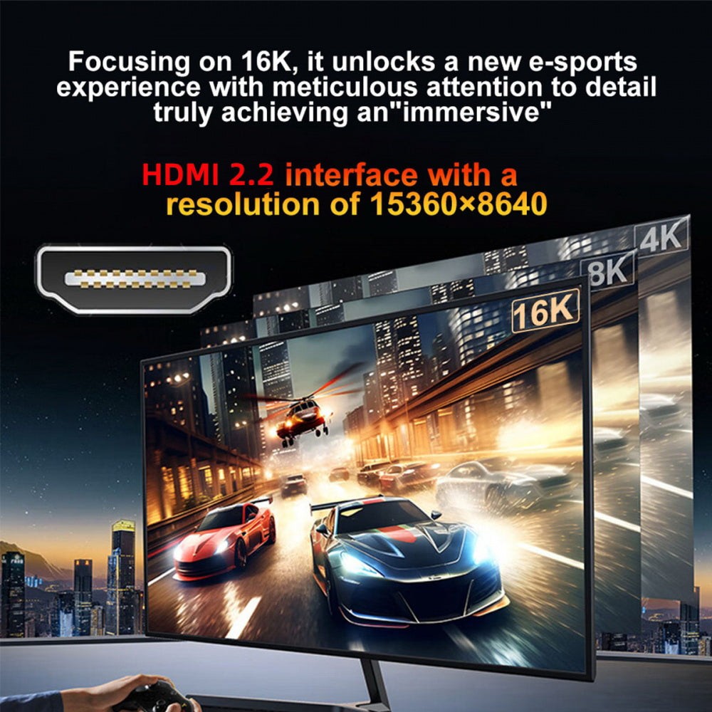 16K 8K UHD HDMI Type-A Male to HDMI 2.2 Male HDTV Cable for HDTV Desktop Laptop Monitor