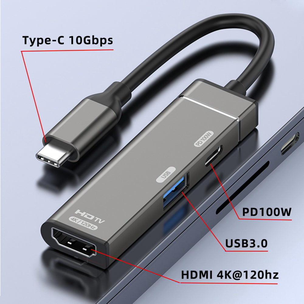 USB-C Type-C to HDMI 4K@120hz USB 3.0 OTG Converter HDTV Multiport Adapter with Female PD 100W Power Port