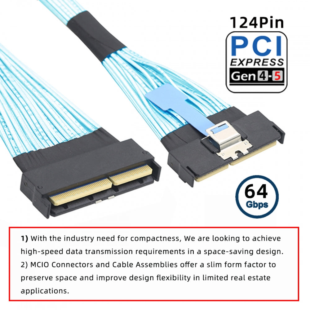 PCI-E 5.0 Mini Cool Edge IO MCIO STR PCI-E 16x 124Pin Male to MCIO 124Pin Male Extender Cable 50cm with Pull Tab