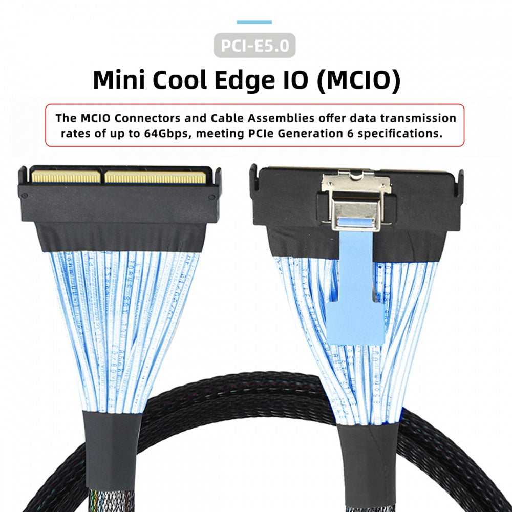 PCI-E 5.0 Mini Cool Edge IO MCIO STR PCI-E 16x 124Pin Male to MCIO 124Pin Male Extender Cable 50cm with Pull Tab