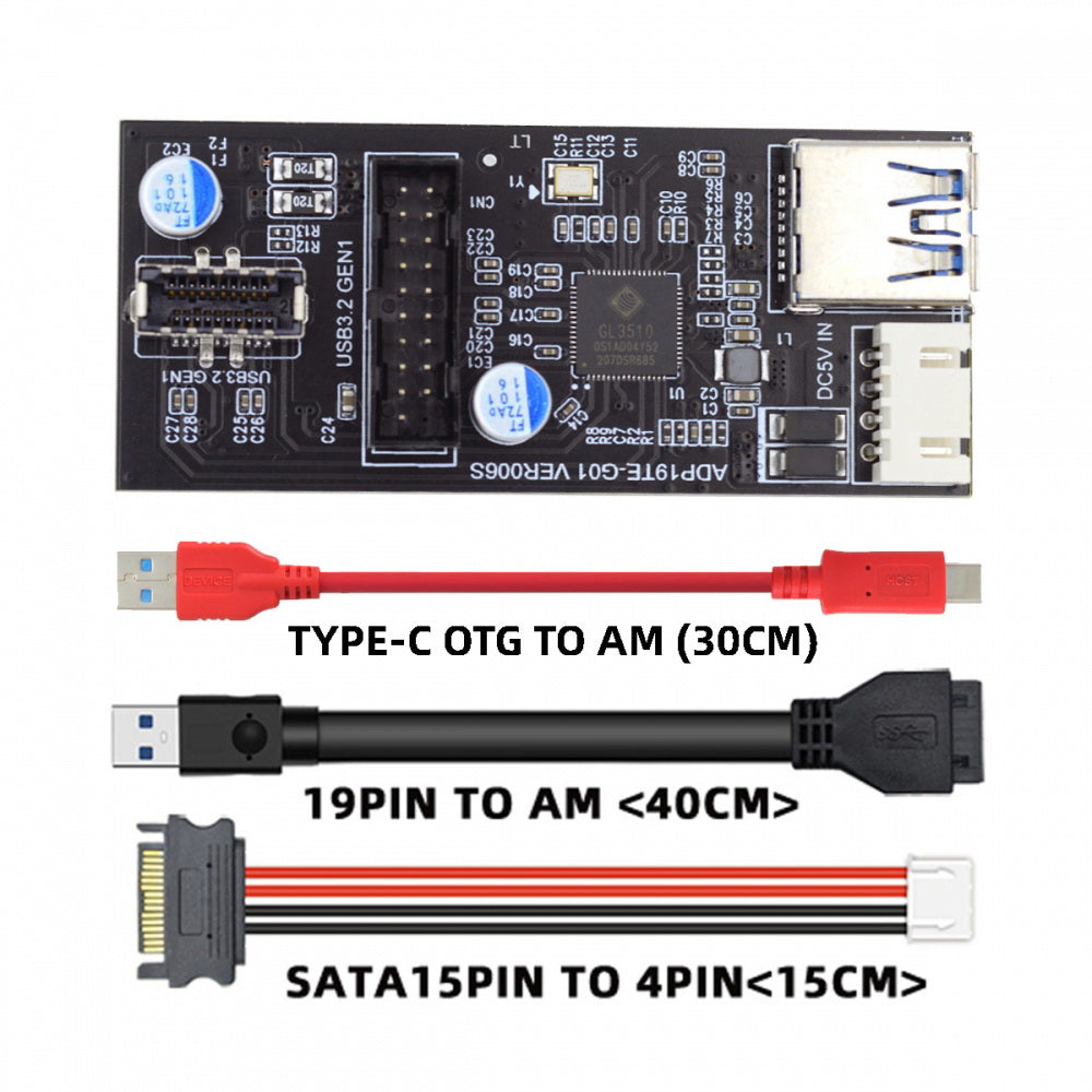 Type-C USB-C & 19/20Pin Header to USB 3.0 20Pin & Type-E Dual Ports Female PCBA Type Adapter Splitter HUB 5Gbps