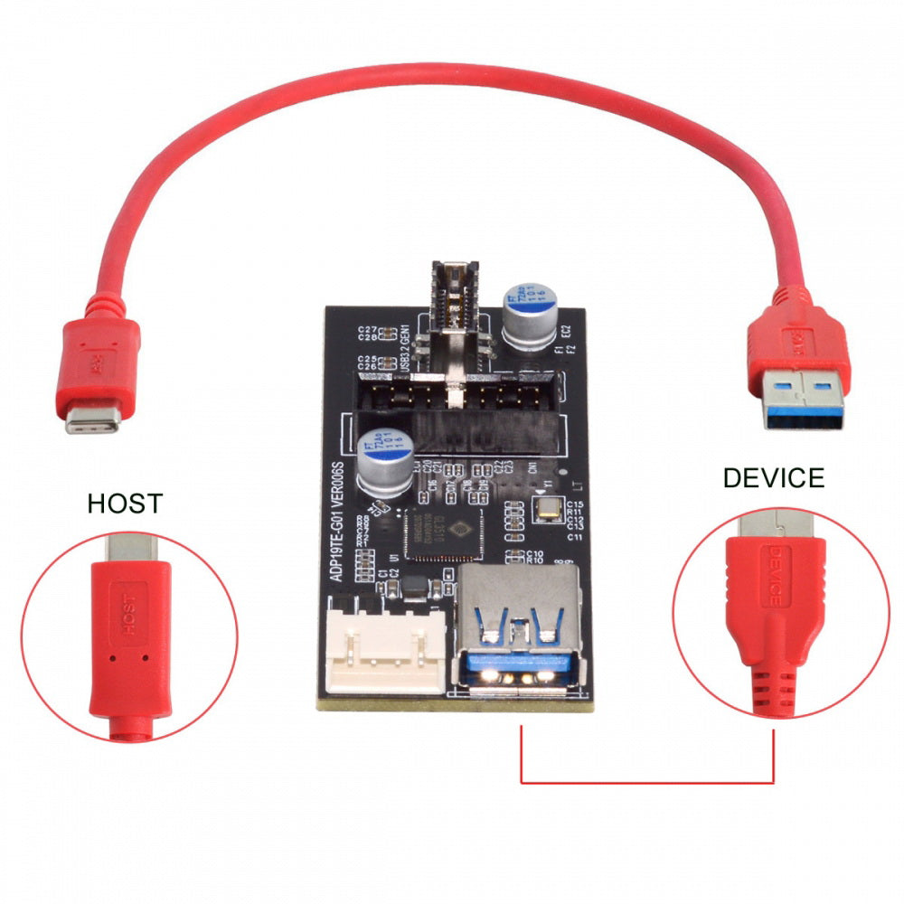 Type-C USB-C & 19/20Pin Header to USB 3.0 20Pin & Type-E Dual Ports Female PCBA Type Adapter Splitter HUB 5Gbps