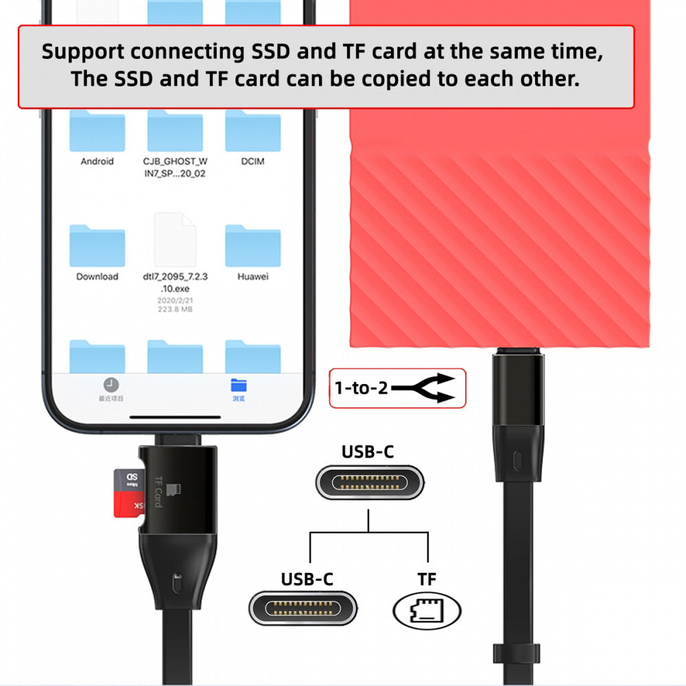 Type-C USB-C Male to Male USB 3.1 10Gbps & TF Micro-SD Card Reader Flat Slim FPC Data Cable for Laptop Phone