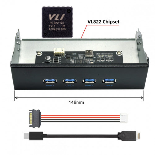 10Gbps USB 3.1 Type-A HUB 4 Ports Front Panel to Motherboard Type-E Connector Cable 10Gbps for 5.25" CD-ROM Bay Tray