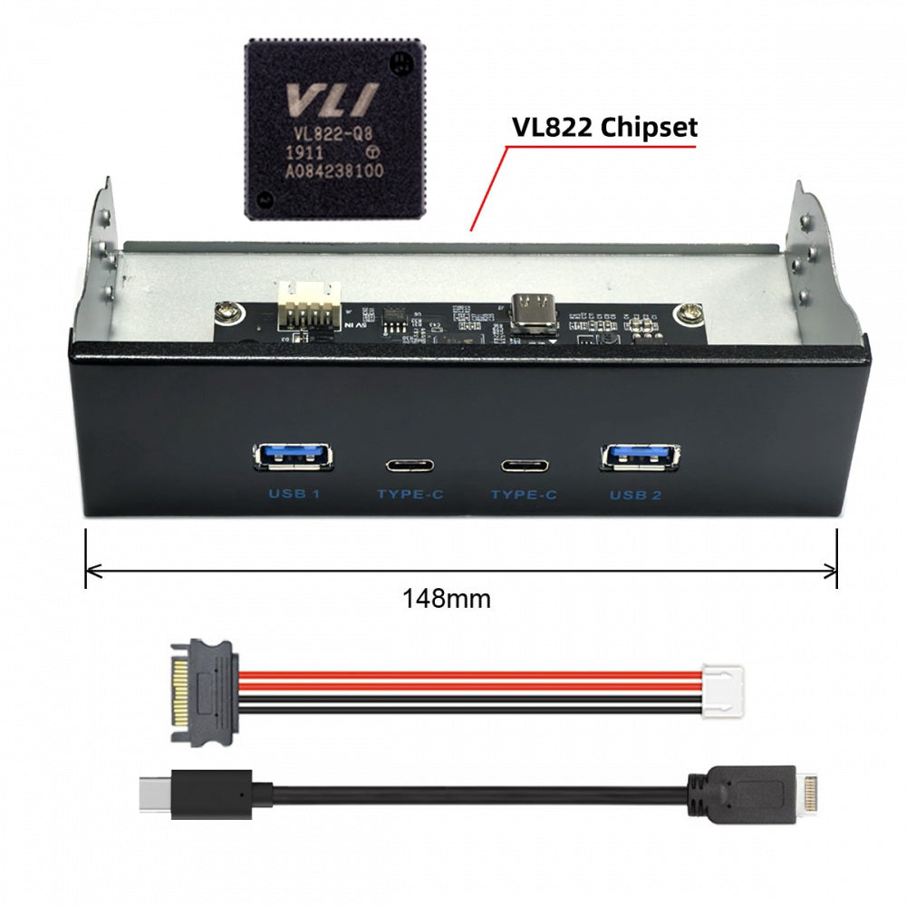 10Gbps USB 3.1 Type-A & Type-C HUB 4 Ports Front Panel to Motherboard Type-E Connector Cable 10Gbps for 5.25" CD-ROM Bay Tray