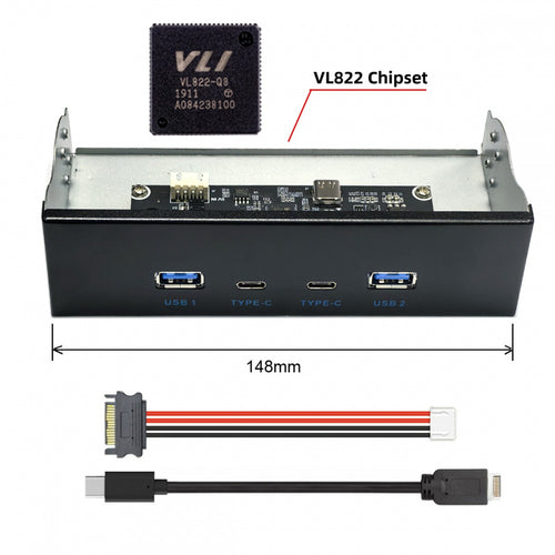 10Gbps USB 3.1 Type-A & Type-C HUB 4 Ports Front Panel to Motherboard Type-E Connector Cable 10Gbps for 5.25" CD-ROM Bay Tray