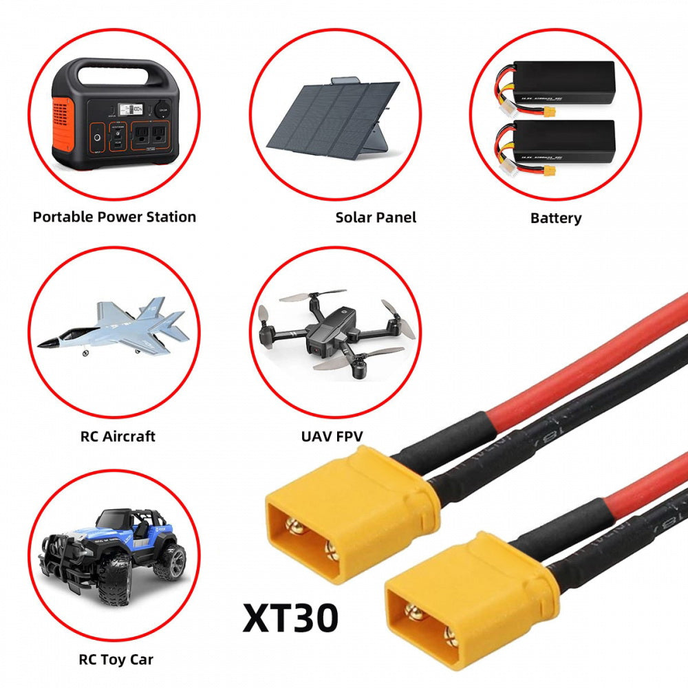 XT30 Male to Male 18AWG Extension Cable Connector for RC Battery Portable Power Station Solar Panel