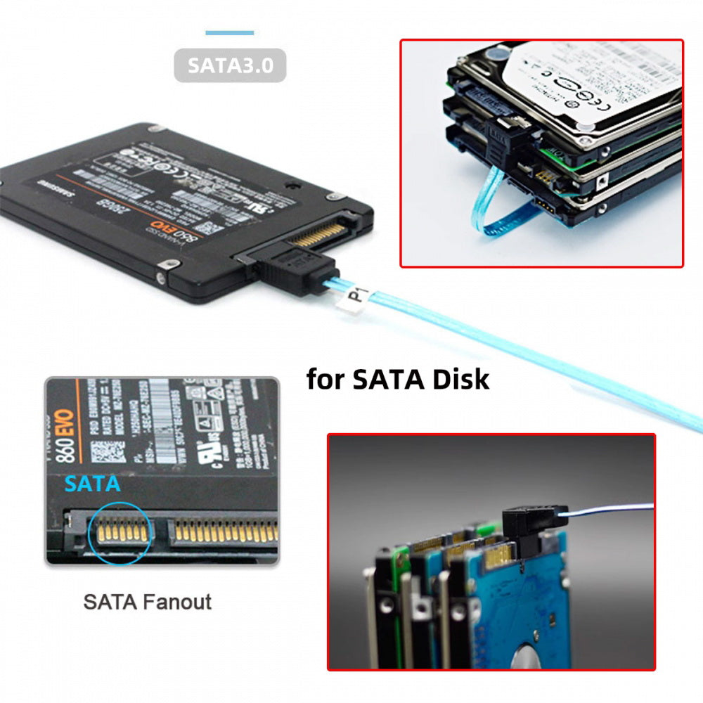 4pcs/lot 90 Degree Angled Type Internal 4-SATA Host to 4SATA 7pin Target Disk 6Gbps Data Server Cable 25cm