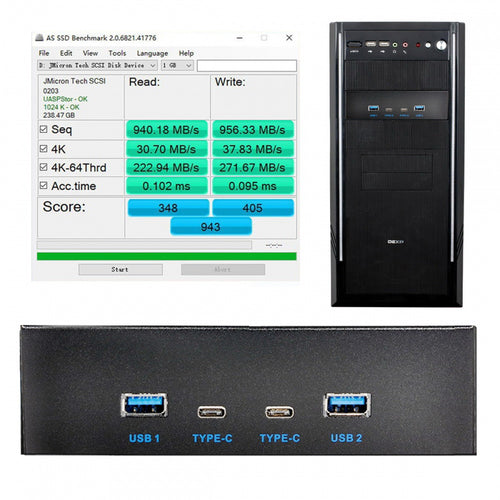 10Gbps USB 3.1 Type-A & Type-C HUB 4 Ports Front Panel to Motherboard Type-E Connector Cable 10Gbps for 5.25" CD-ROM Bay Tray