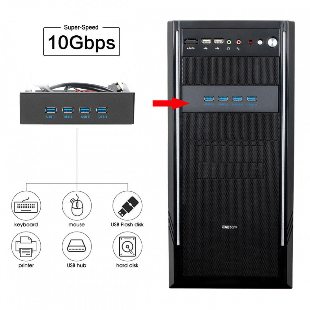 10Gbps USB 3.1 Type-A HUB 4 Ports Front Panel to Motherboard Type-E Connector Cable 10Gbps for 5.25" CD-ROM Bay Tray