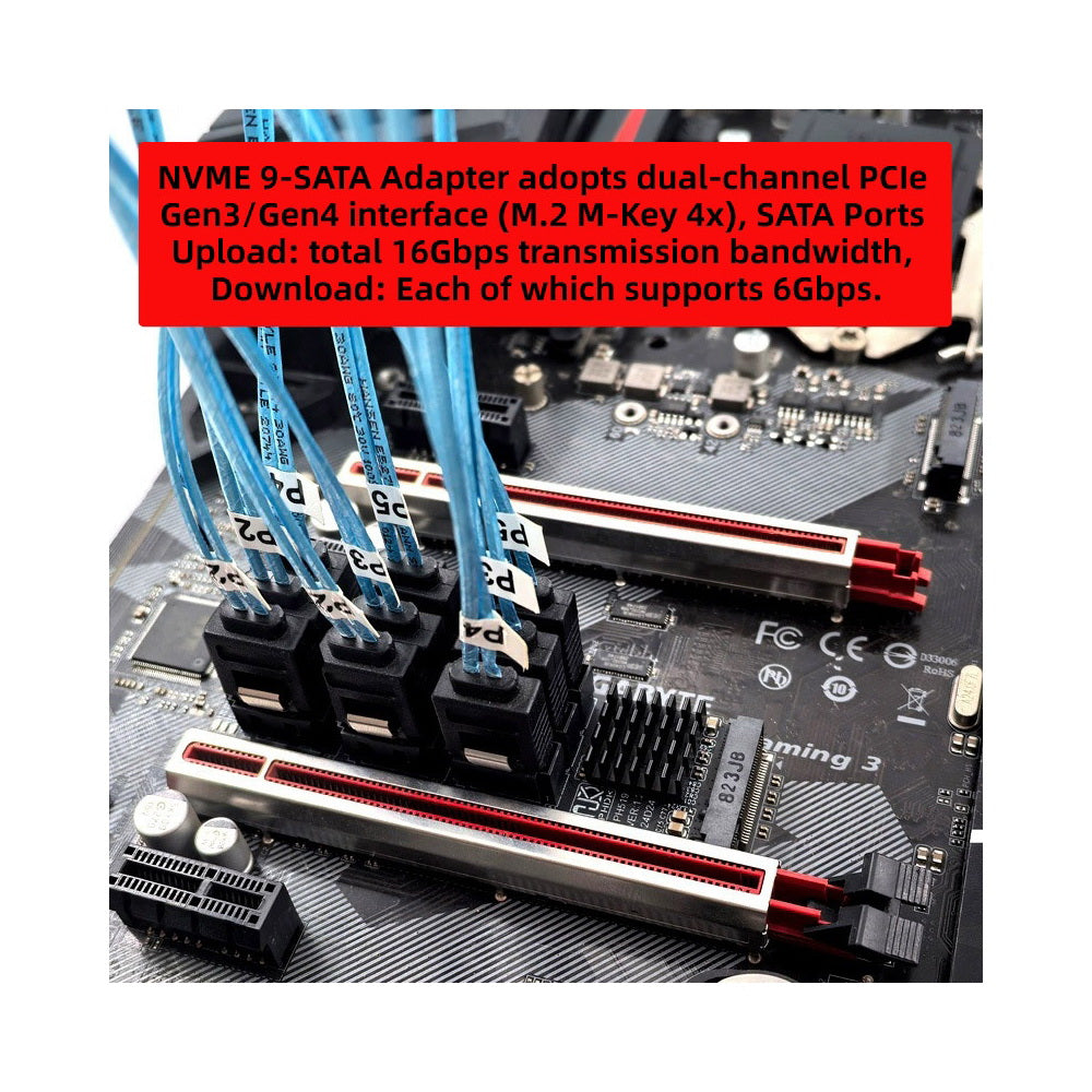 NGFF NVME M-Key PCI Express M.2 to 9 Ports SATA 3.0 6Gbps Adapter Converter Hard Drive Extension Card 2280 for NAS Computer