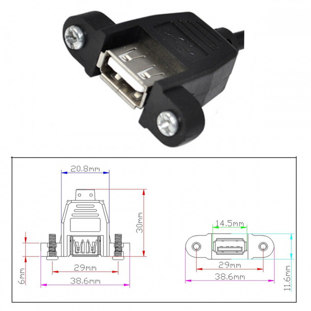 2pcs/lot Left & Right Angled Type USB 2.0 Type-A Male to USB Female Extension Cable Panel Type 90 Degree 25cm