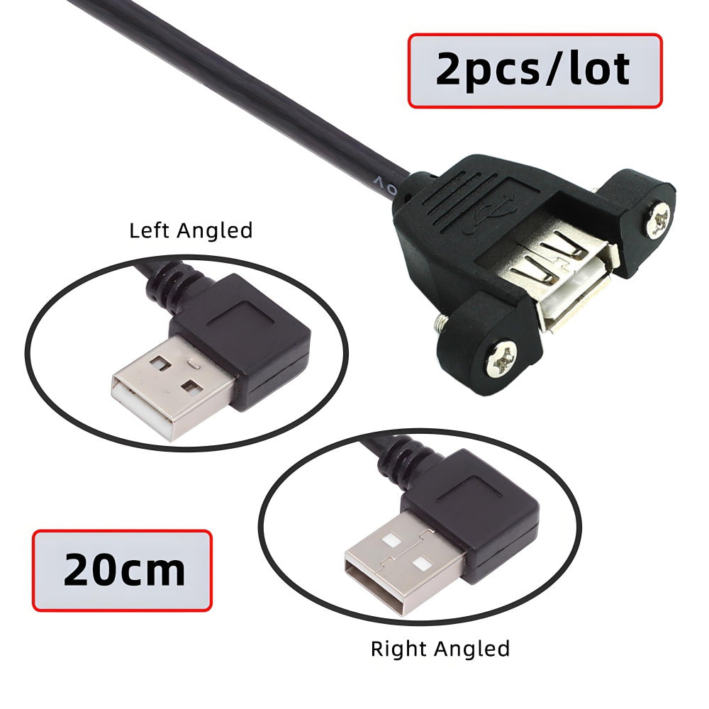 2pcs/lot Left & Right Angled Type USB 2.0 Type-A Male to USB Female Extension Cable Panel Type 90 Degree 25cm
