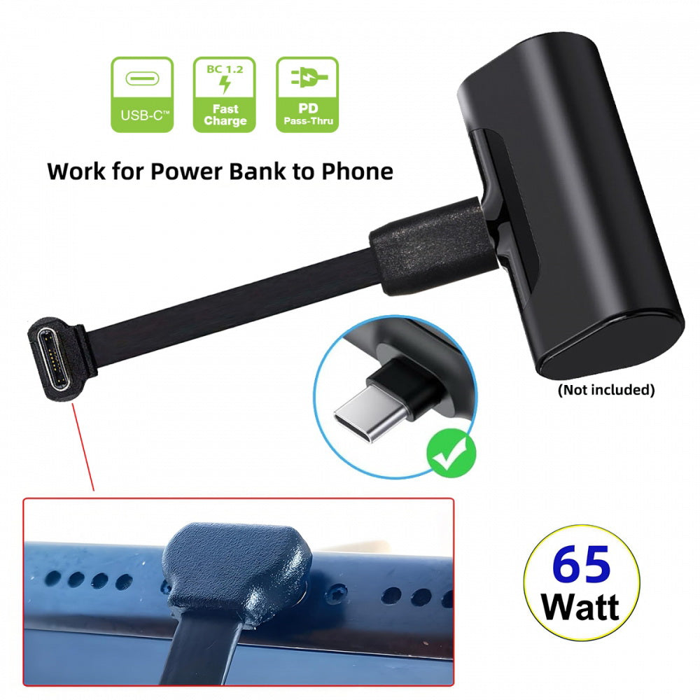 Ultra Slim Flat USB-C Type-C Male to Female Extension Power USB2.0 Data Cable 90 Degree Up Down Angled 65W Fast Charge for Laptop Tablet Phone