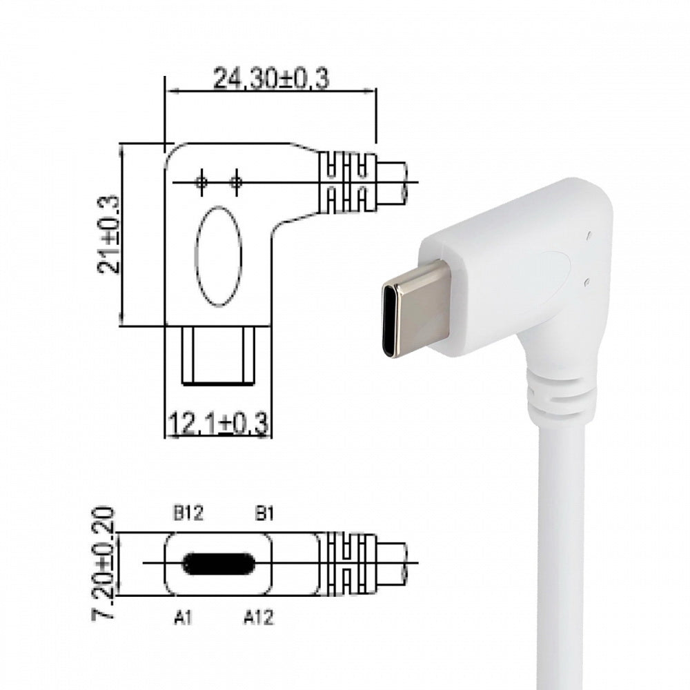 White USB-C Type-C Male to Female Extension Power USB2.0 Data Cable 90 Degree Left Right Angled 65W Fast Charge for Laptop Tablet Phone