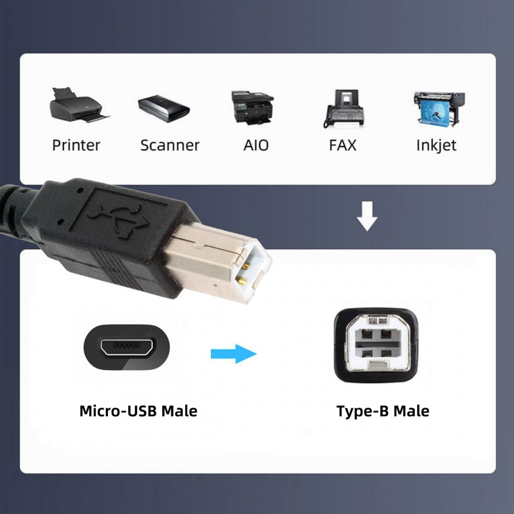 Left Angled 90 Degree Micro USB OTG to Standard B Type Cable for Printer Scanner Disk Lectronic Musical Instrument Midi Keyboard (60cm)