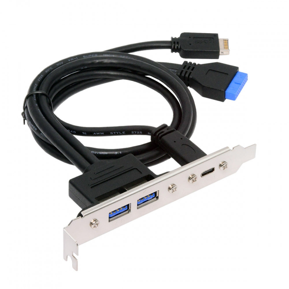 10Gbps USB3.0 Motherboard 19/20Pin & Type-E to USB-C Type-C & USB 3.0 Dual Ports Female PCI-E Back Panel 5Gbps Cable