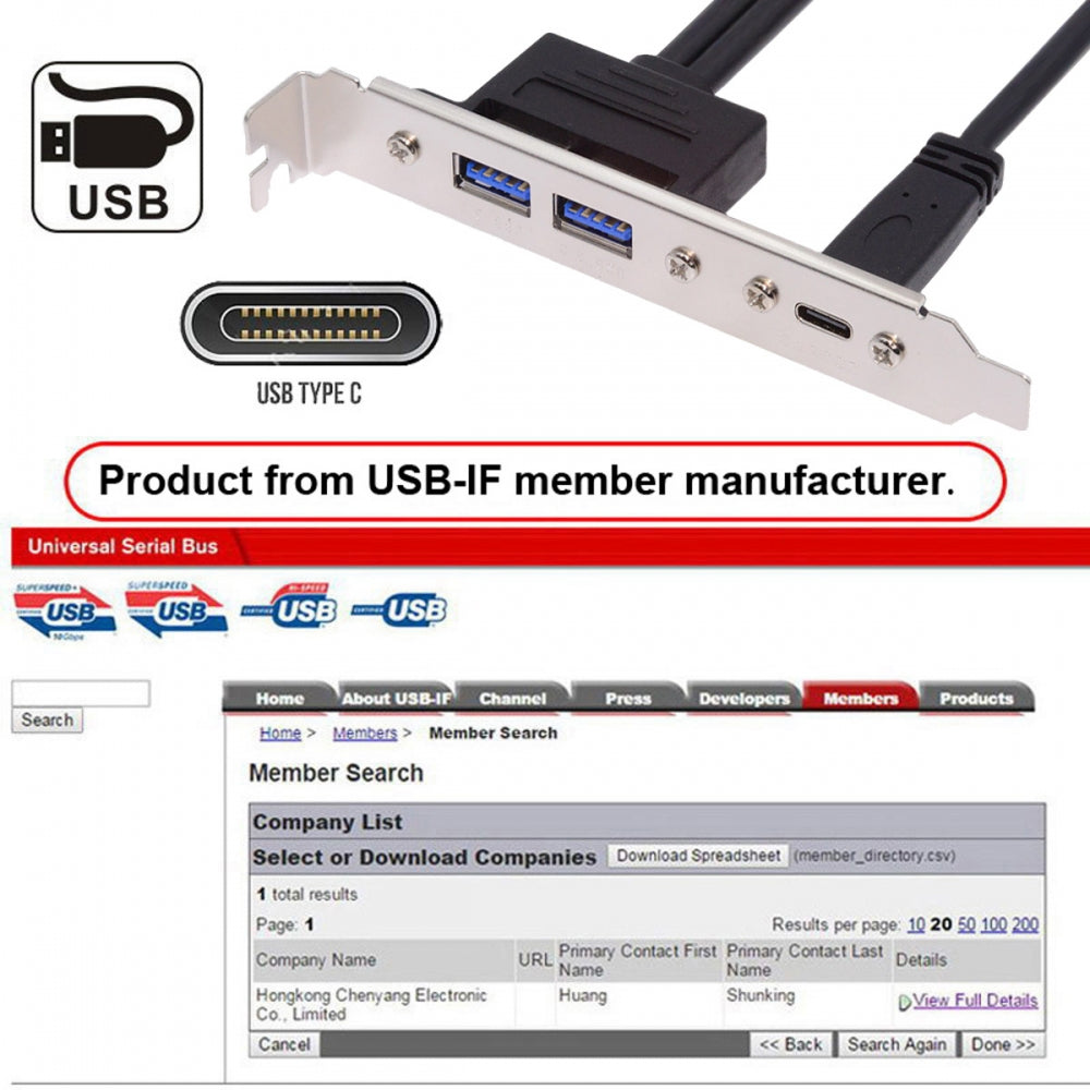 10Gbps USB3.0 Motherboard 19/20Pin & Type-E to USB-C Type-C & USB 3.0 Dual Ports Female PCI-E Back Panel 5Gbps Cable