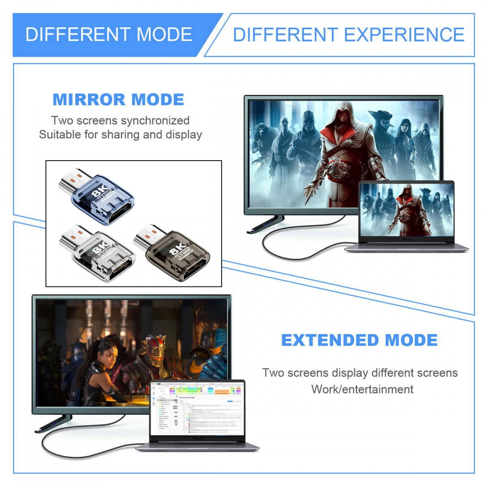 3pcs/set HDMI Male to HDMI 2.1 Female UHD Extension Adapter Extender with Smart LED Light Support 8K 60hz HDTV