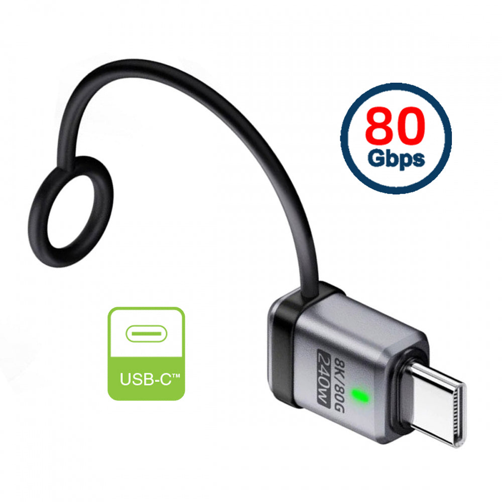 90 Degree USB5.0 80Gbps Male to Female Straight Extension Adapter with Lanyard Keychain 240W 16K 8K 5K Compatible with USB4.0 Thunderbolt3/4/5