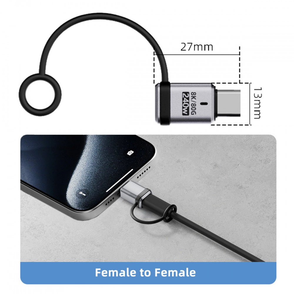 90 Degree USB5.0 80Gbps Male to Female Straight Extension Adapter with Lanyard Keychain 240W 16K 8K 5K Compatible with USB4.0 Thunderbolt3/4/5
