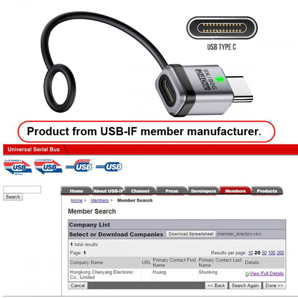 90 Degree USB5.0 80Gbps Male to Female Straight Extension Adapter with Lanyard Keychain 240W 16K 8K 5K Compatible with USB4.0 Thunderbolt3/4/5