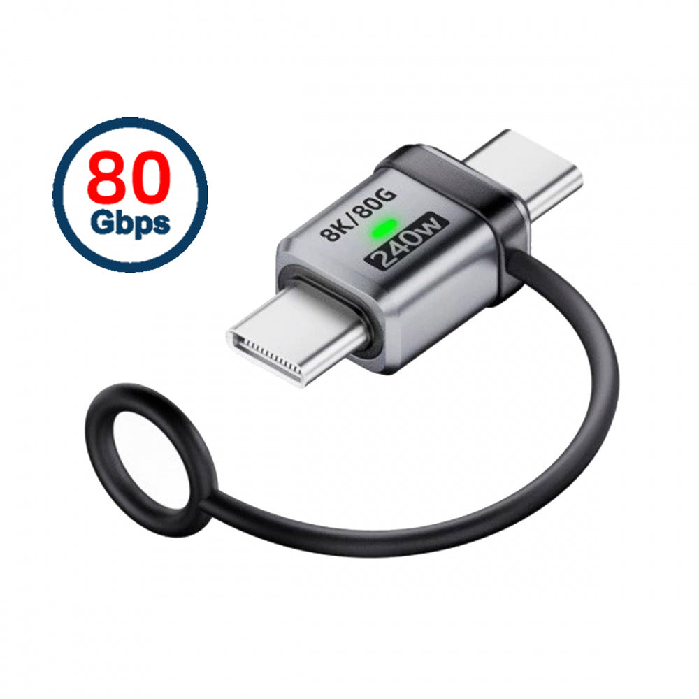 90 Degree USB5.0 80Gbps Male to Male Straight Extension Adapter with Lanyard Keychain 240W 16K 8K 5K Compatible with USB4.0 Thunderbolt3/4/5