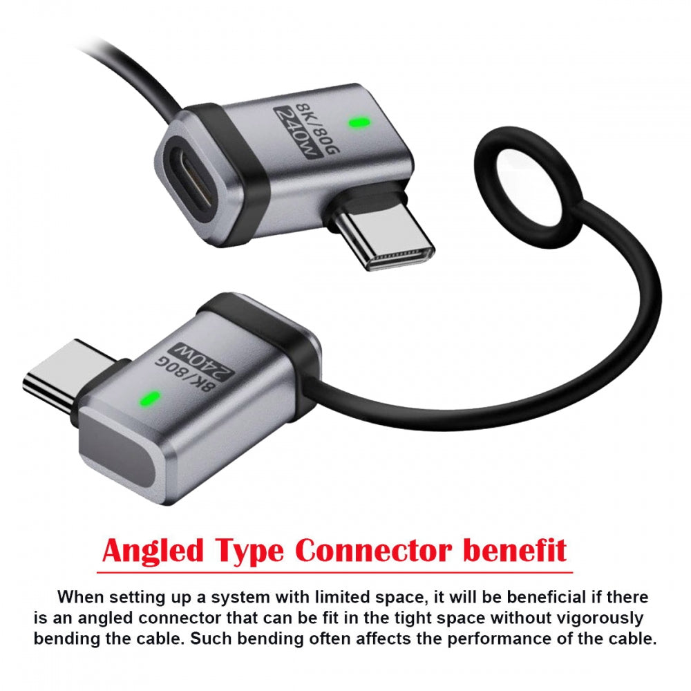 90 Degree USB5.0 80Gbps Male to Female Left Right Angled Extension Adapter with Lanyard Keychain 240W 16K 8K 5K Compatible with USB4.0 Thunderbolt3/4/5