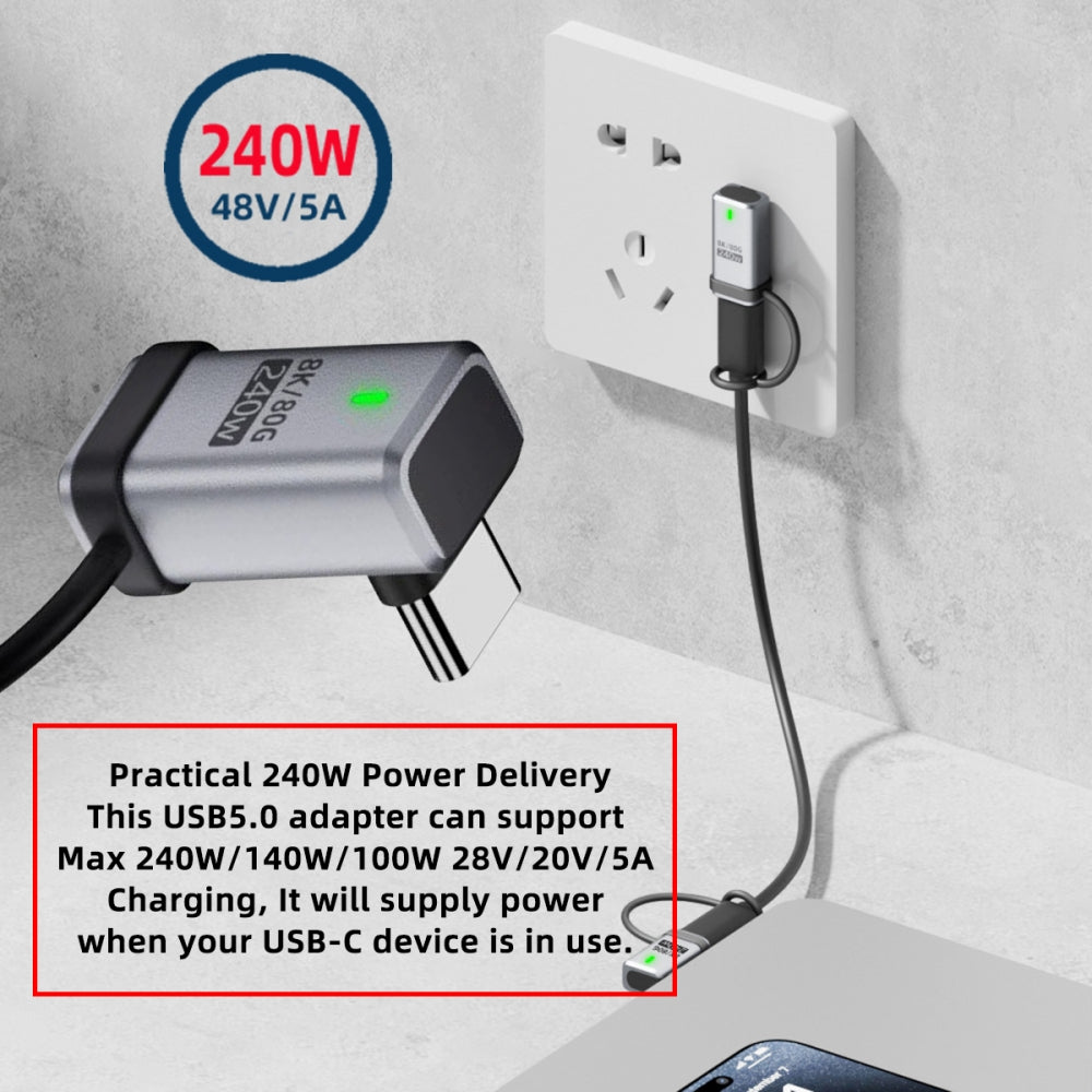 90 Degree USB5.0 80Gbps Male to Female Up Down Angled Extension Adapter with Lanyard Keychain 240W 16K 8K 5K Compatible with USB4.0 Thunderbolt3/4/5