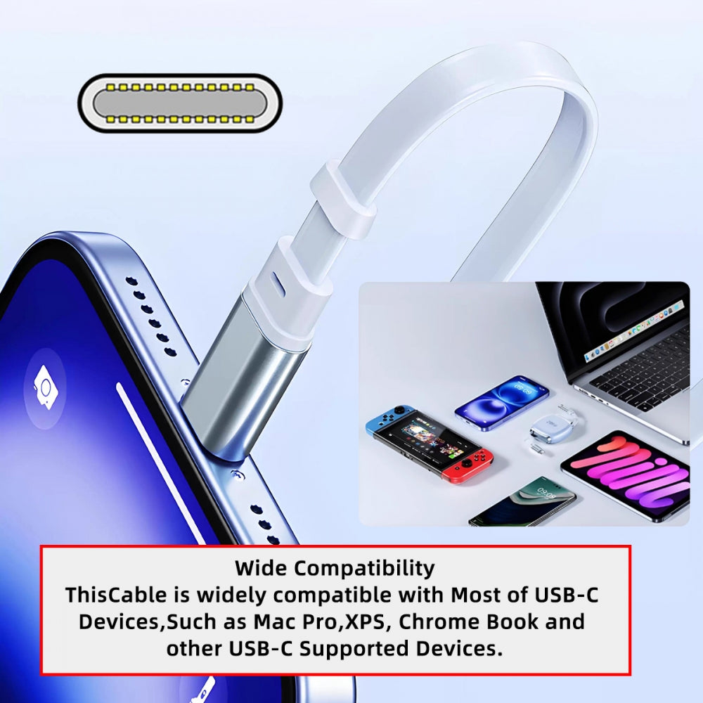 Retractable Stretch Coiled USB-C Cable 480Mbps 240W for Laptop Phone Tablet Type-C Male to Male Cable Power & Data