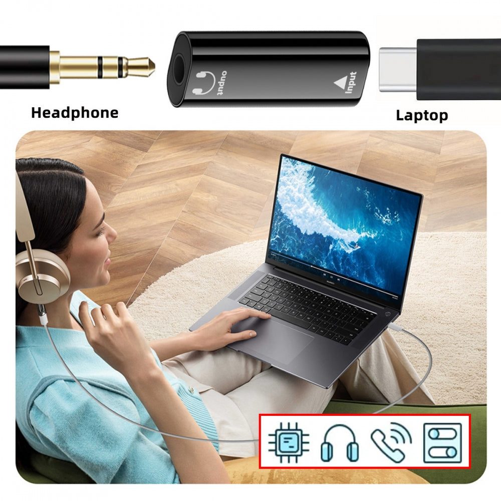 2pcs/lot Type-C USB-C Female to 3.5mm Male & Female Audio AUX & MIC Sound Card 16bit 48kHz Adapter Compatible with Laptop Tablet Phone